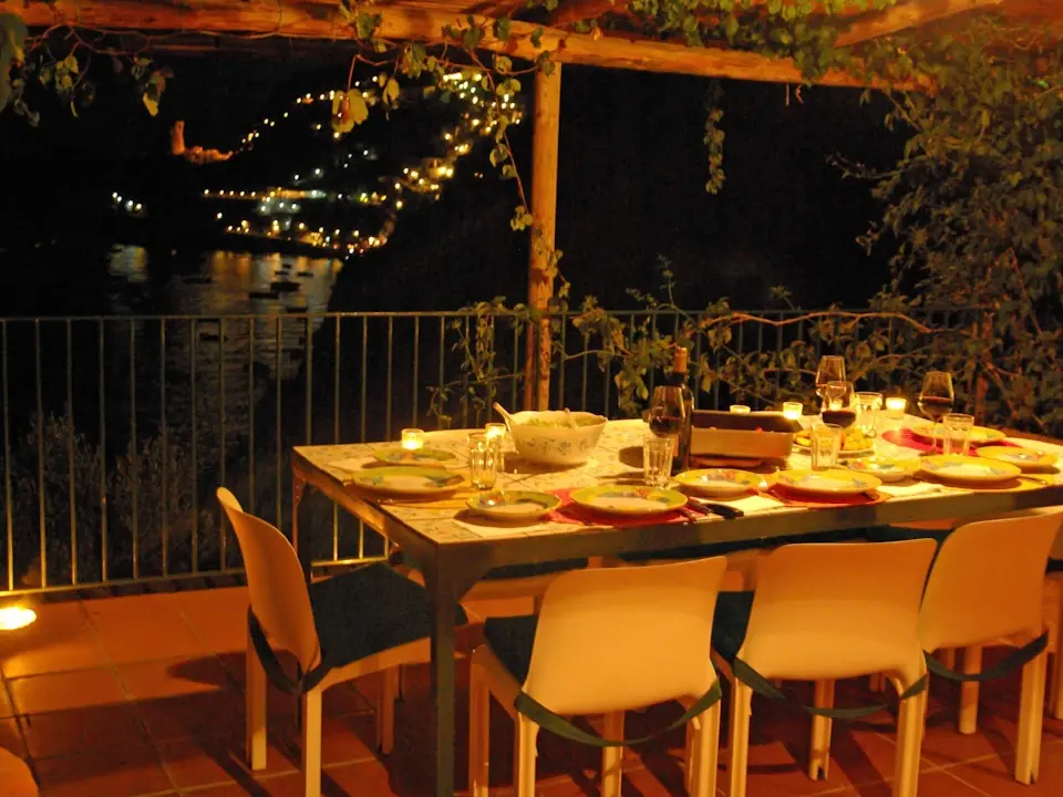Luxury Amalfi Villa Waterfront Main-Table-by-Night